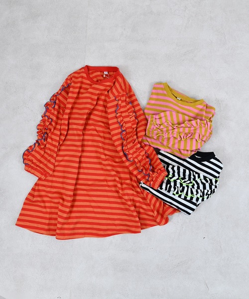 MARKEY'S(マーキーズ)の「フリルスリーブボーダーワンピース(ワンピース・キッズ・ブラック系その他/イエロー系その他/レッド系その他・90/150/140/130/120/110/100)」の4枚目の写真
