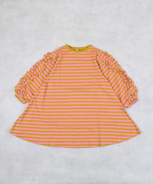 MARKEY'S(マーキーズ)の「フリルスリーブボーダーワンピース(ワンピース・キッズ・ブラック系その他/イエロー系その他/レッド系その他・90/150/140/130/120/110/100)」の5枚目の写真