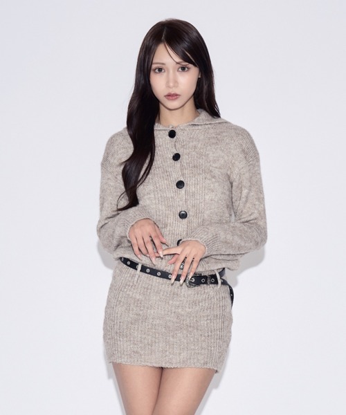 tinkerend(ティンカーエンド)の「2-way Polo Collar Knit Dress / 2wayポロカラーニットワンピース ベルト付き(ニット/セーター・レディース・ライトブラウン/グレー・FREE)」の1枚目の写真