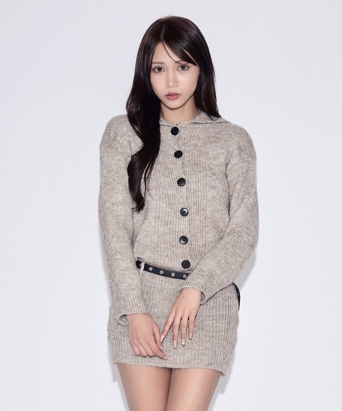 tinkerend(ティンカーエンド)の「2-way Polo Collar Knit Dress / 2wayポロカラーニットワンピース ベルト付き(ニット/セーター・レディース・ライトブラウン/グレー・FREE)」の12枚目の写真