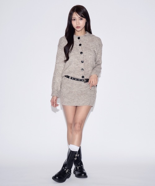 tinkerend(ティンカーエンド)の「2-way Polo Collar Knit Dress / 2wayポロカラーニットワンピース ベルト付き(ニット/セーター・レディース・ライトブラウン/グレー・FREE)」の6枚目の写真