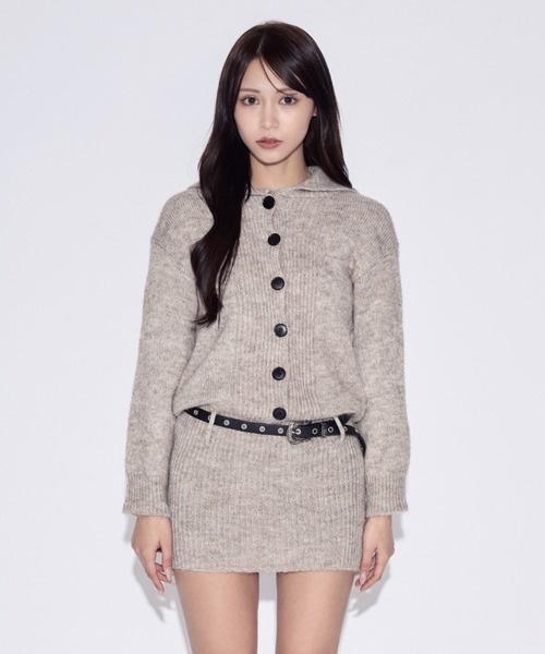 tinkerend(ティンカーエンド)の「2-way Polo Collar Knit Dress / 2wayポロカラーニットワンピース ベルト付き(ニット/セーター・レディース・ライトブラウン/グレー・FREE)」の11枚目の写真