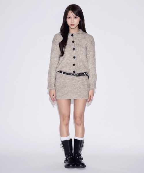 tinkerend(ティンカーエンド)の「2-way Polo Collar Knit Dress / 2wayポロカラーニットワンピース ベルト付き(ニット/セーター・レディース・ライトブラウン/グレー・FREE)」の5枚目の写真
