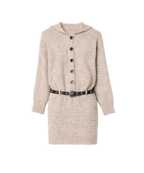 tinkerend(ティンカーエンド)の「2-way Polo Collar Knit Dress / 2wayポロカラーニットワンピース ベルト付き(ニット/セーター・レディース・ライトブラウン/グレー・FREE)」の10枚目の写真