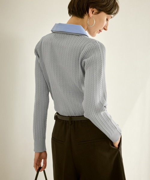 ROPE' PICNIC（ロペピクニック）の「ダブルカラーミニケーブルニット（ニット/セーター・レディース・キナリ/ネイビー/グレー・FREE）」の21枚目の写真
