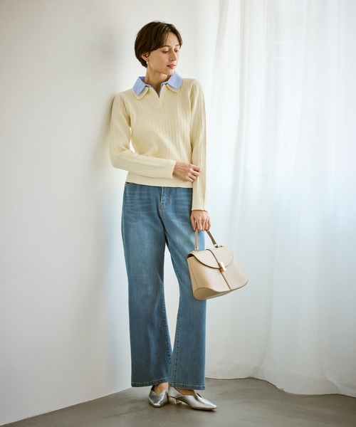 ROPE' PICNIC（ロペピクニック）の「ダブルカラーミニケーブルニット（ニット/セーター・レディース・キナリ/ネイビー/グレー・FREE）」の20枚目の写真