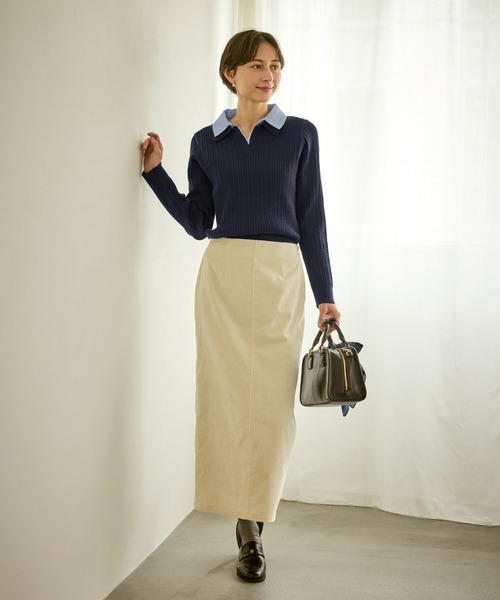 ROPE' PICNIC（ロペピクニック）の「ダブルカラーミニケーブルニット（ニット/セーター・レディース・キナリ/ネイビー/グレー・FREE）」の14枚目の写真