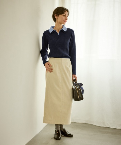 ROPE' PICNIC（ロペピクニック）の「ダブルカラーミニケーブルニット（ニット/セーター・レディース・キナリ/ネイビー/グレー・FREE）」の13枚目の写真