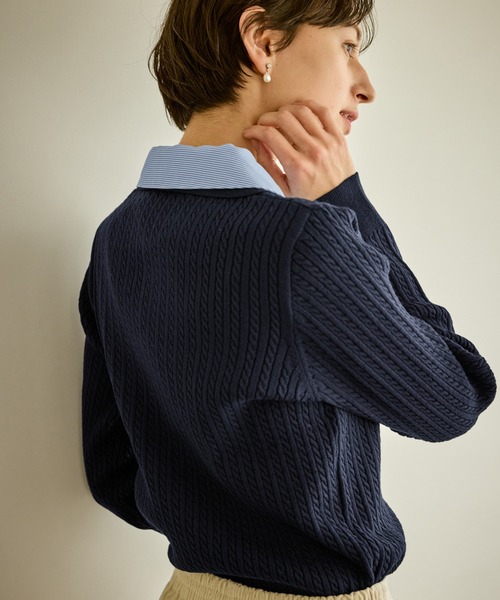 ROPE' PICNIC（ロペピクニック）の「ダブルカラーミニケーブルニット（ニット/セーター・レディース・キナリ/ネイビー/グレー・FREE）」の11枚目の写真