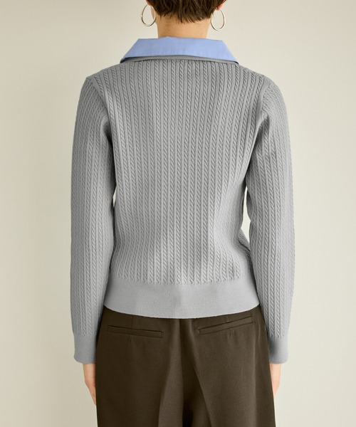 ROPE' PICNIC（ロペピクニック）の「ダブルカラーミニケーブルニット（ニット/セーター・レディース・キナリ/ネイビー/グレー・FREE）」の6枚目の写真