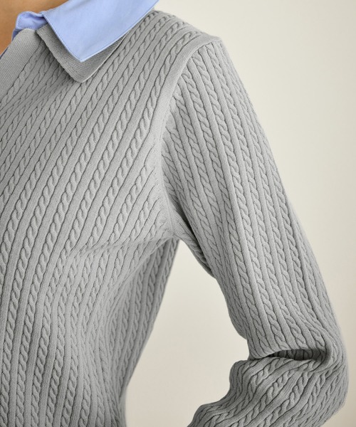 ROPE' PICNIC（ロペピクニック）の「ダブルカラーミニケーブルニット（ニット/セーター・レディース・キナリ/ネイビー/グレー・FREE）」の4枚目の写真