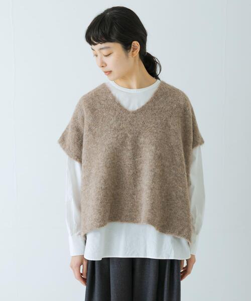 かぐれ（カグレ）の「アルパカワイドニットベスト（ベスト・レディース・グレー/ブラウン・FREE）」の14枚目の写真