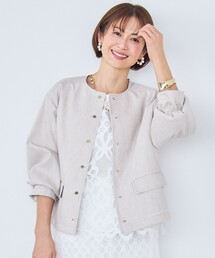 リネンストレッチノーカラー ジャケット