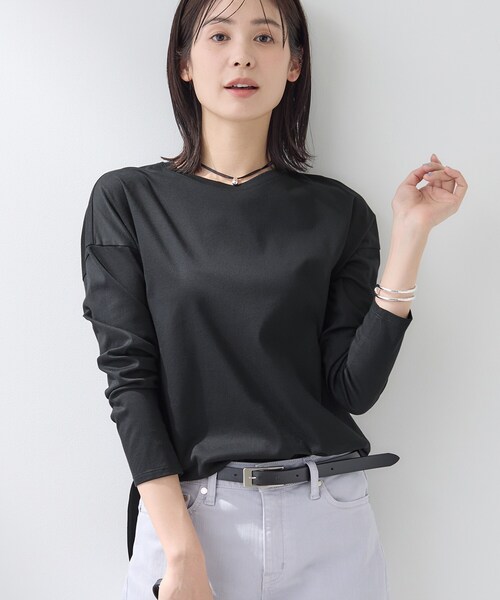 INDIVI(インディヴィ)の「【洗える】きれいめラウンドテールロンT(Tシャツ/カットソー・レディース・ブラック/オフホワイト・13/05/38/34/15 /03/19)」の14枚目の写真