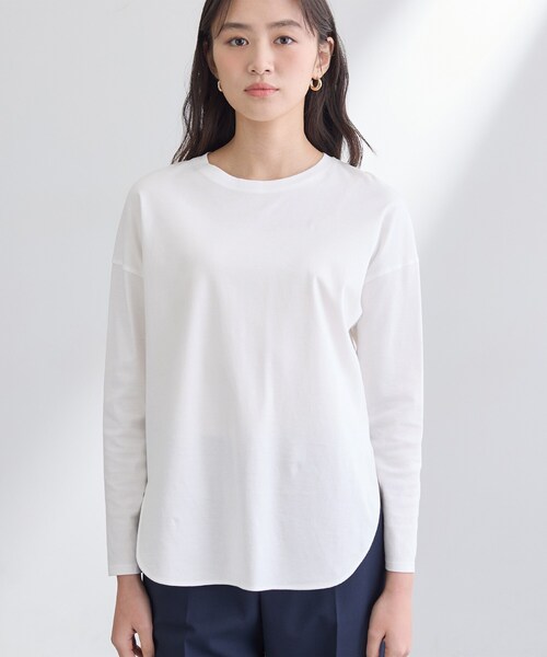 ラウンドテールロングTシャツ ホワイト 5.6オンス ドライコットンタッチ ラウンドテール ロングスリーブT