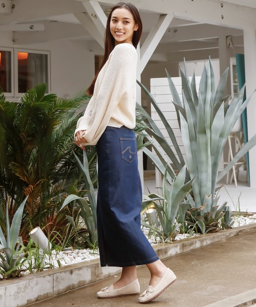 Kahiko（カヒコ）の「【Kahiko】SURF＆Palms テイクストレッチデニムスカート（デニムスカート・レディース・ライトブルー/ブラック/ネイビー・FREE）」の4枚目の写真