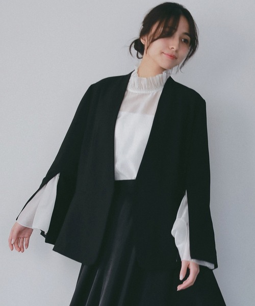 AJUGA.（アジュガ）の「2WAYスリーブ イージーノーカラージャケット【セレモニー/オケージョン】（ノーカラージャケット・レディース・ブラック/ネイビー・M/S）」の21枚目の写真