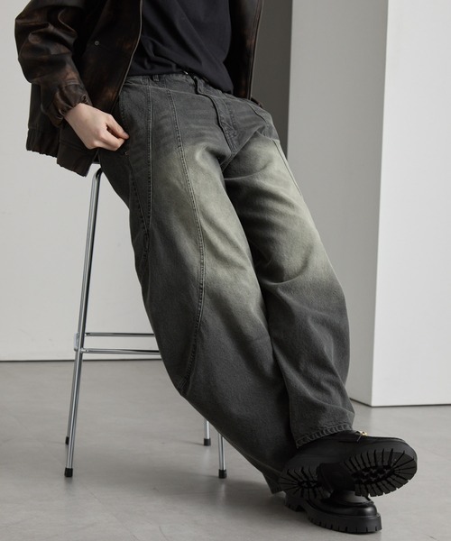 cussil（クシル）の「【cussil/クシル】【12oz】スパイラルシームカーブデニムパンツ（デニムパンツ・メンズ・ブラウン/グレー・L/M/S）」の4枚目の写真