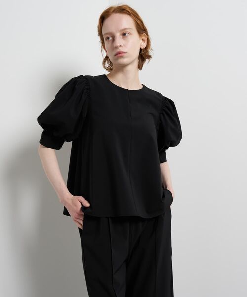 LANVIN en Bleu（ランバンオンブルー）の「ポリエステルツイルギャザースリー ブブラウス（シャツ/ブラウス・レディース・ブラック/オフホワイト/ネイビー・38）」の7枚目の写真