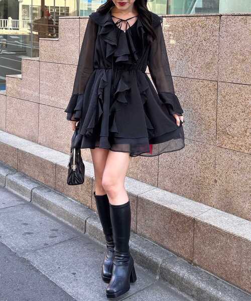 MAJESTIC LEGON(マジェスティックレゴン)の「エアリーラッフルフリルミニワンピース(ワンピース・レディース・ブラック/アイボリー/ホワイト系その他2・MEDIUM)」の22枚目の写真