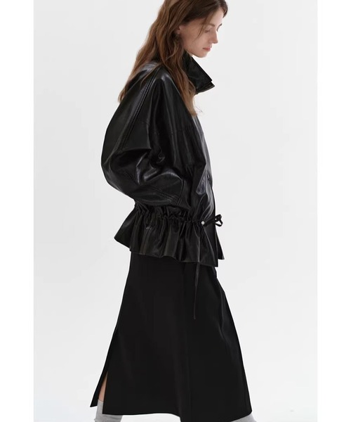 Fano Studios（ファノ ストゥディオズ）の「ダブルジッパー ドローコード フェイクレザージャケット FC26W010【Fano Studios】【2026SS】（ライダースジャケット・レディース・ブラック・S/M/L）」の3枚目の写真