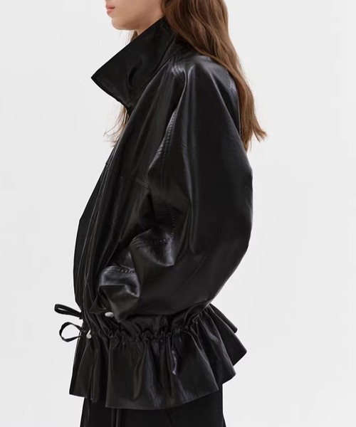 Fano Studios（ファノ ストゥディオズ）の「ダブルジッパー ドローコード フェイクレザージャケット FC26W010【Fano Studios】【2026SS】（ライダースジャケット・レディース・ブラック・S/M/L）」の5枚目の写真