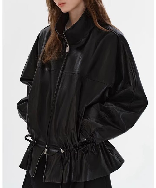 Fano Studios（ファノ ストゥディオズ）の「ダブルジッパー ドローコード フェイクレザージャケット FC26W010【Fano Studios】【2026SS】（ライダースジャケット・レディース・ブラック・S/M/L）」の7枚目の写真