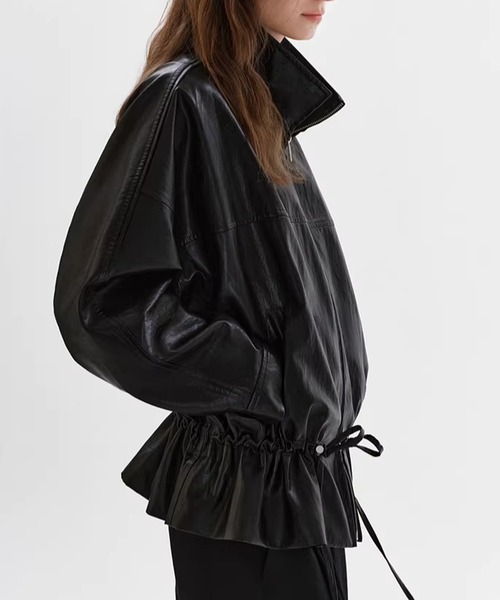 Fano Studios（ファノ ストゥディオズ）の「ダブルジッパー ドローコード フェイクレザージャケット FC26W010【Fano Studios】【2026SS】（ライダースジャケット・レディース・ブラック・S/M/L）」の8枚目の写真