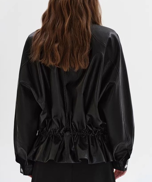 Fano Studios（ファノ ストゥディオズ）の「ダブルジッパー ドローコード フェイクレザージャケット FC26W010【Fano Studios】【2026SS】（ライダースジャケット・レディース・ブラック・S/M/L）」の9枚目の写真