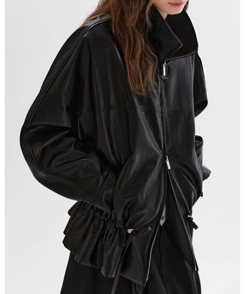 Fano Studios（ファノ ストゥディオズ）の「ダブルジッパー ドローコード フェイクレザージャケット FC26W010【Fano Studios】【2026SS】（ライダースジャケット・レディース・ブラック・S/M/L）」の10枚目の写真