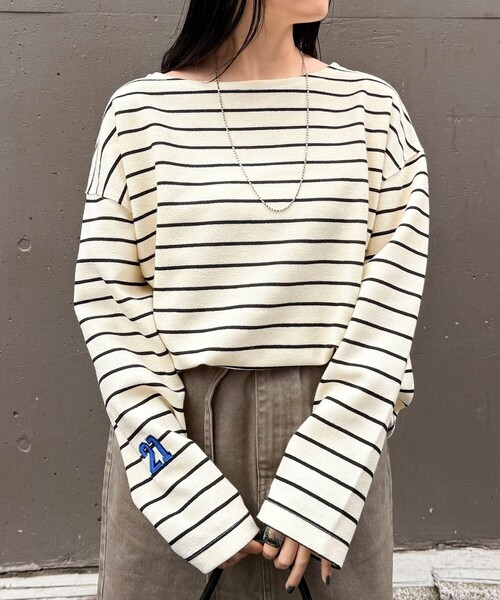 fredy emue（フレディエミュ）の「ニットソーボーダーBIGプルオーバー（Tシャツ/カットソー・レディース・ホワイト系その他/ブラック系その他・38）」の7枚目の写真