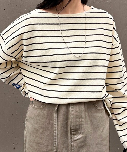 fredy emue（フレディエミュ）の「ニットソーボーダーBIGプルオーバー（Tシャツ/カットソー・レディース・ホワイト系その他/ブラック系その他・38）」の9枚目の写真