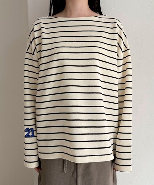 fredy emue（フレディエミュ）の「ニットソーボーダーBIGプルオーバー（Tシャツ/カットソー・レディース・ホワイト系その他/ブラック系その他・38）」の13枚目の写真