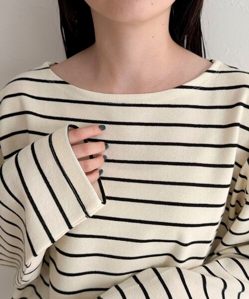fredy emue（フレディエミュ）の「ニットソーボーダーBIGプルオーバー（Tシャツ/カットソー・レディース・ホワイト系その他/ブラック系その他・38）」の16枚目の写真