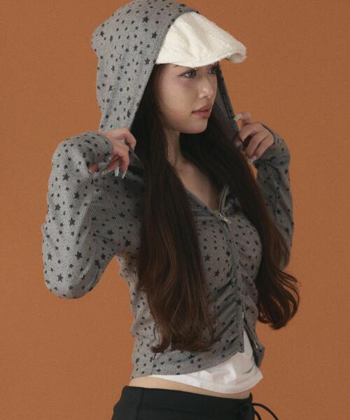 dispark（ディスパーク）の「DISPARK/【26年春新作】スターシャーリングジップパーカー（パーカー・レディース・ホワイト/チャコールグレー・FREE）」の11枚目の写真