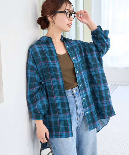 FREAK'S STORE(フリークスストア)の「限定展開 ビッグシルエット チェック ボリュームシャツ(シャツ/ブラウス・レディース・ブルー/ブラック/ピンク/ベージュ/ネイビー・フリ-)」の4枚目の写真