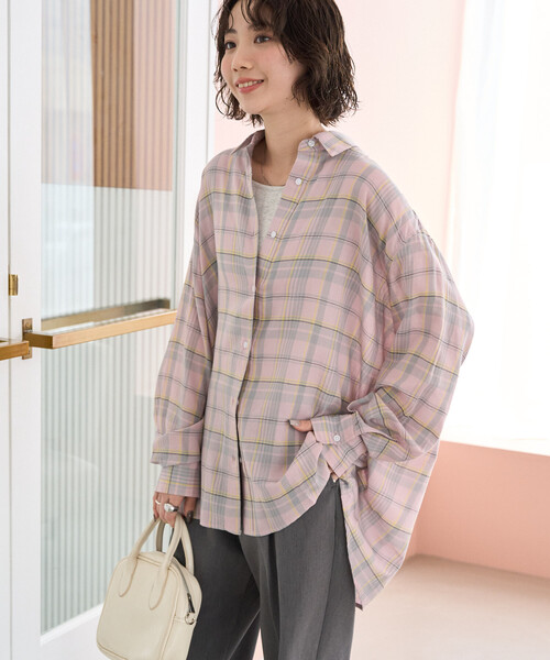 FREAK'S STORE(フリークスストア)の「限定展開 ビッグシルエット チェック ボリュームシャツ(シャツ/ブラウス・レディース・ブルー/ブラック/ピンク/ベージュ/ネイビー・フリ-)」の5枚目の写真