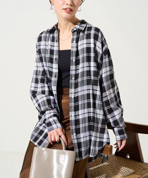 FREAK'S STORE(フリークスストア)の「限定展開 ビッグシルエット チェック ボリュームシャツ(シャツ/ブラウス・レディース・ブルー/ブラック/ピンク/ベージュ/ネイビー・フリ-)」の2枚目の写真