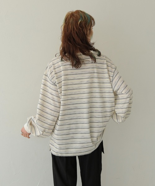 CLEIO(クレイオ)の「【CLEIO】レースアップワッフルボーダートップス LACE-UP WAFFLE BORDER TOPS(Tシャツ/カットソー・レディース・ブルー/アイボリー/グレー・FREE)」の22枚目の写真