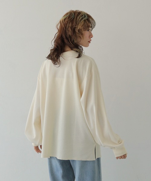 CLEIO(クレイオ)の「【CLEIO】レースアップワッフルボーダートップス LACE-UP WAFFLE BORDER TOPS(Tシャツ/カットソー・レディース・ブルー/アイボリー/グレー・FREE)」の8枚目の写真