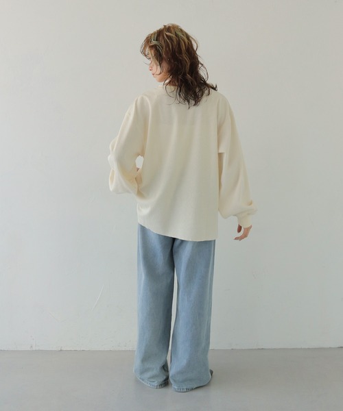 CLEIO(クレイオ)の「【CLEIO】レースアップワッフルボーダートップス LACE-UP WAFFLE BORDER TOPS(Tシャツ/カットソー・レディース・ブルー/アイボリー/グレー・FREE)」の16枚目の写真