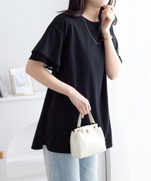 【サラっと快適×体型カバー】袖口シフォンフレアスリーブTシャツチュニック<接触冷感>