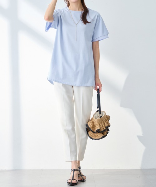 alotta（アロッタ）の「【サラっと快適×体型カバー】袖口シフォンフレアスリーブＴシャツチュニック＜接触冷感＞（Tシャツ/カットソー・レディース・オフホワイト/ブラック/ピンク/ブルー系その他/ネイビー・LL/L/M）」の12枚目の写真