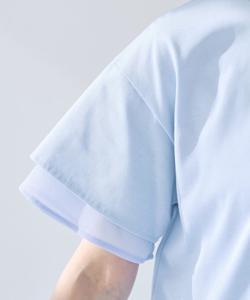 alotta（アロッタ）の「【サラっと快適×体型カバー】袖口シフォンフレアスリーブＴシャツチュニック＜接触冷感＞（Tシャツ/カットソー・レディース・オフホワイト/ブラック/ピンク/ブルー系その他/ネイビー・LL/L/M）」の14枚目の写真