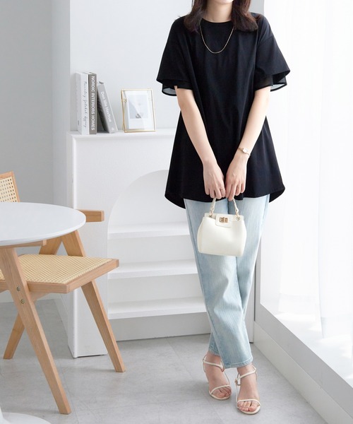 alotta（アロッタ）の「【サラっと快適×体型カバー】袖口シフォンフレアスリーブＴシャツチュニック＜接触冷感＞（Tシャツ/カットソー・レディース・オフホワイト/ブラック/ピンク/ブルー系その他/ネイビー・LL/L/M）」の19枚目の写真