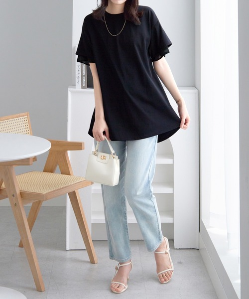alotta（アロッタ）の「【サラっと快適×体型カバー】袖口シフォンフレアスリーブＴシャツチュニック＜接触冷感＞（Tシャツ/カットソー・レディース・オフホワイト/ブラック/ピンク/ブルー系その他/ネイビー・LL/L/M）」の20枚目の写真