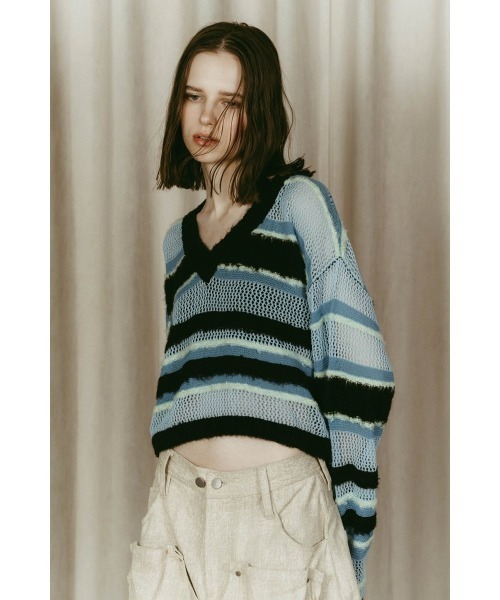 Knuth Marf（クヌースマーフ）の「double-faced border knit（ニット/セーター・レディース・ブラック/ブルー/イエロー・FREE）」の16枚目の写真