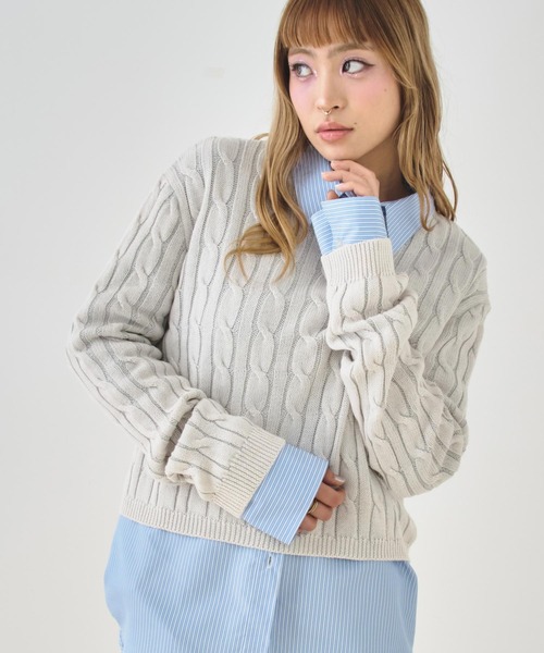 ANAP(アナップ)の「ウォッシュ加工 ケーブル編み ニット(ニット/セーター・レディース・ネイビー/イエロー/アイボリー・F)」の4枚目の写真