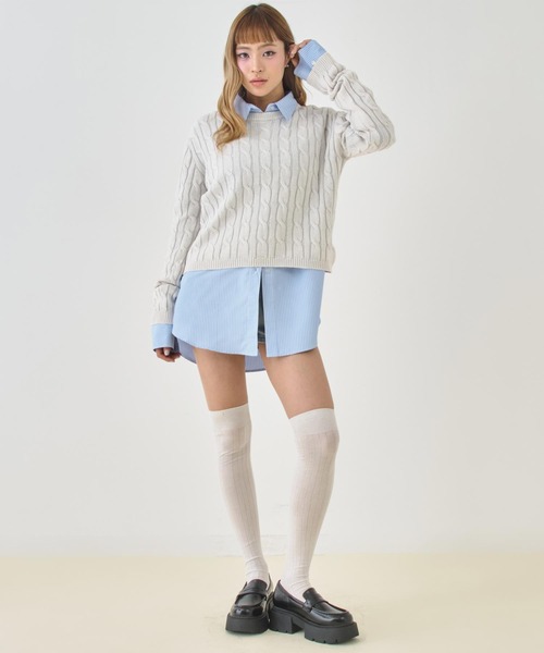 ANAP(アナップ)の「ウォッシュ加工 ケーブル編み ニット(ニット/セーター・レディース・ネイビー/イエロー/アイボリー・F)」の7枚目の写真