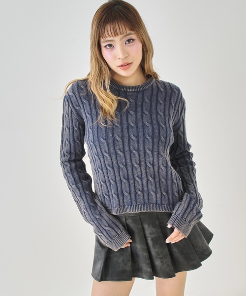ANAP(アナップ)の「ウォッシュ加工 ケーブル編み ニット(ニット/セーター・レディース・ネイビー/イエロー/アイボリー・F)」の8枚目の写真